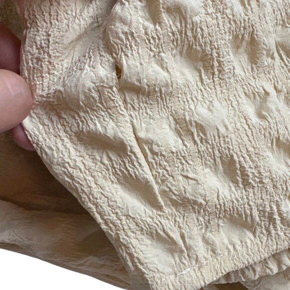 ASOS Seersucker Textured Ruffle Stretch Wide Leg Cocktail Jumpsuit Beige Size 6 - Picture 7 of 10